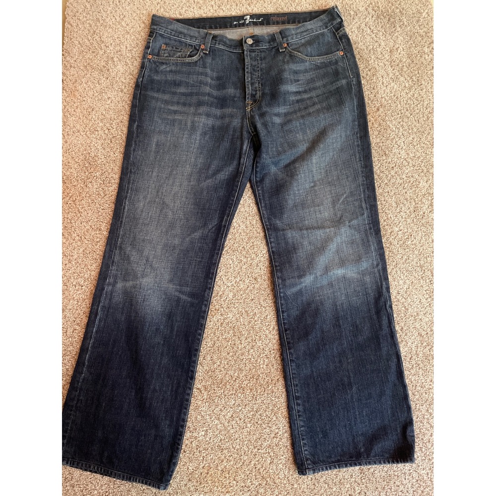 7 For All Mankind Mens Jeans 38 Dark Wash Relaxed Fit‎ Button Fly Denim Flaw